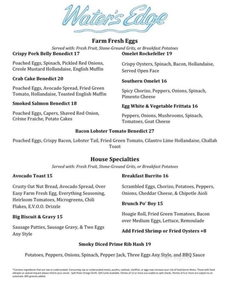 Water's Edge - Mount Pleasant, SC menu_pic