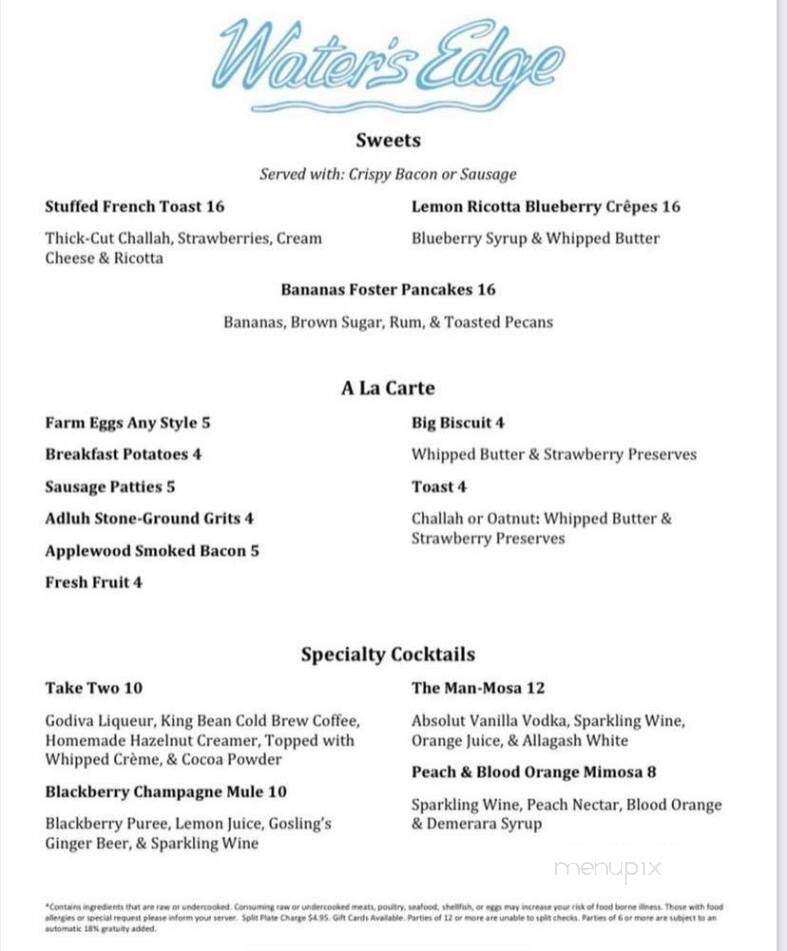 Water's Edge - Mount Pleasant, SC menu_pic