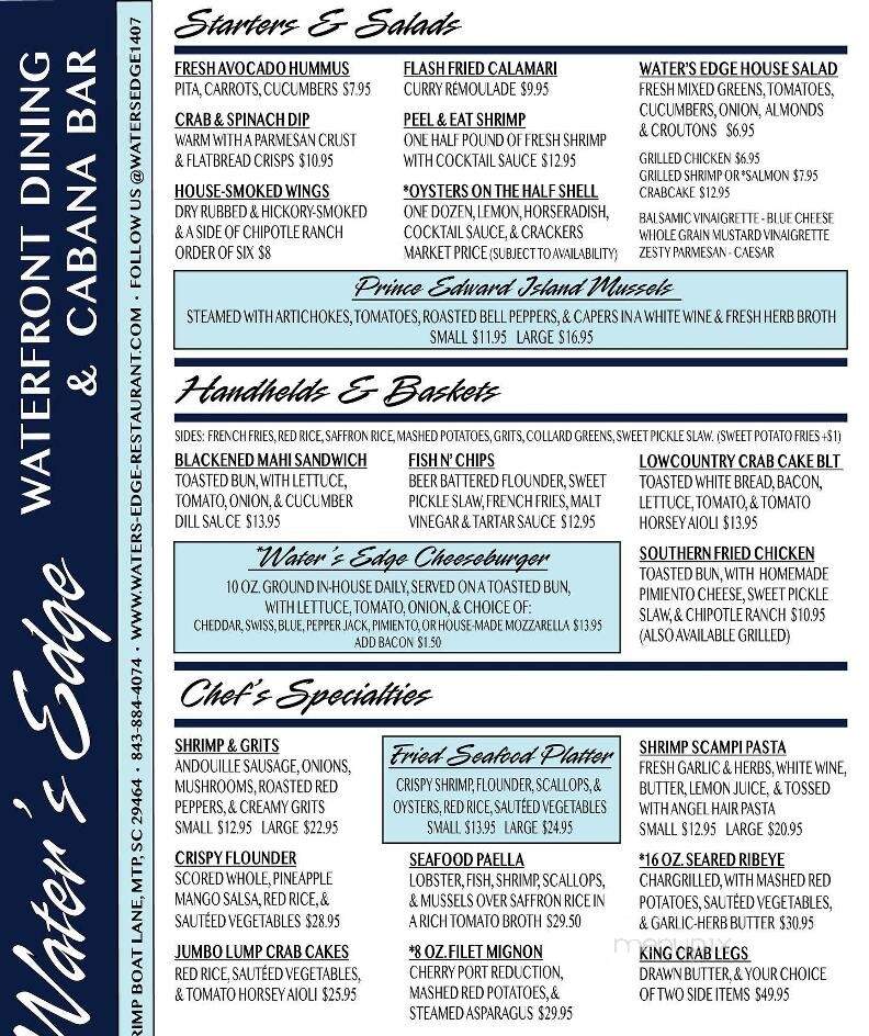 Water's Edge - Mount Pleasant, SC menu_pic