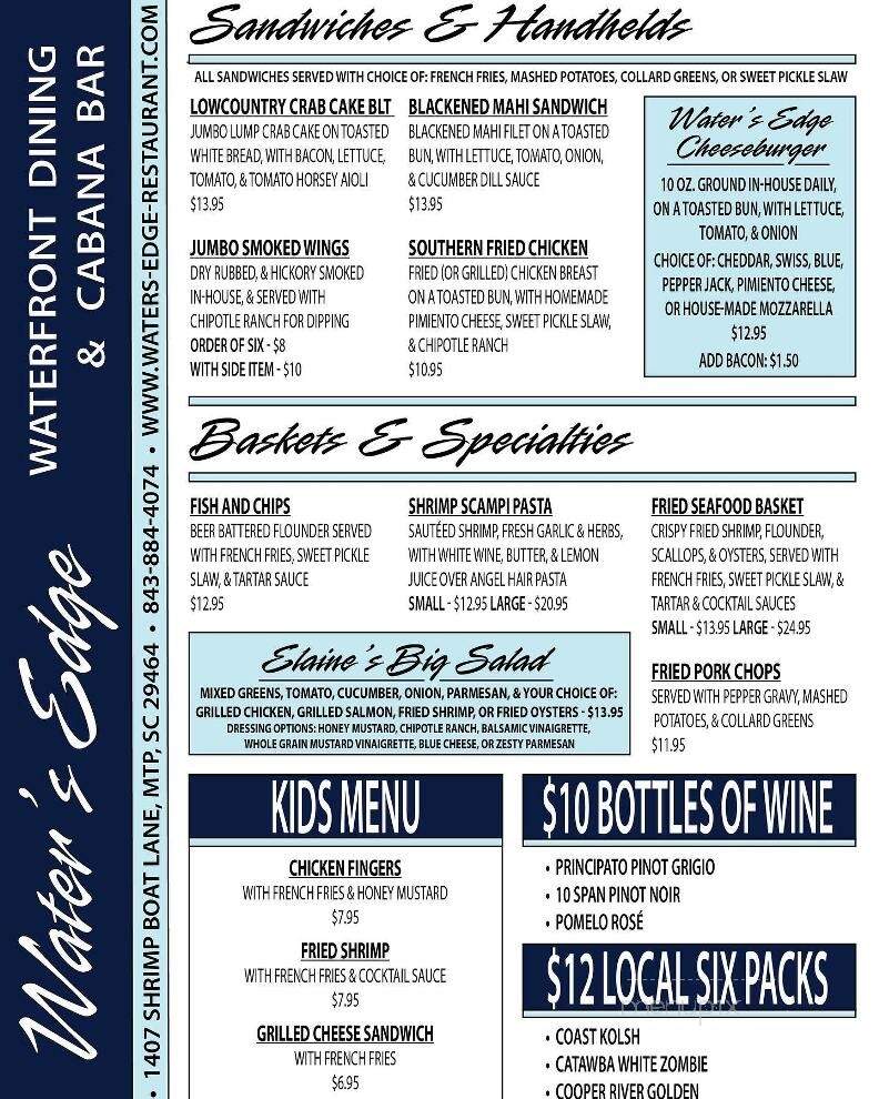 Water's Edge - Mount Pleasant, SC menu_pic