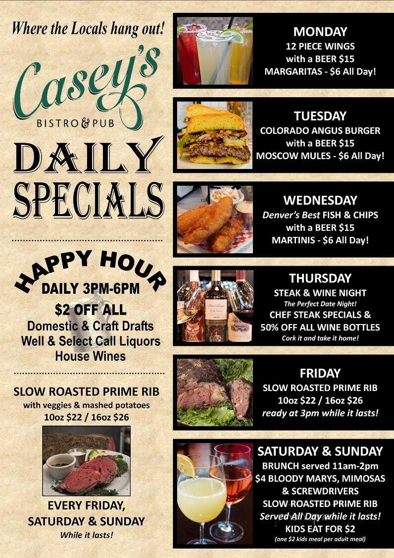 Casey's Bistro & Pub - Denver, CO menu_pic