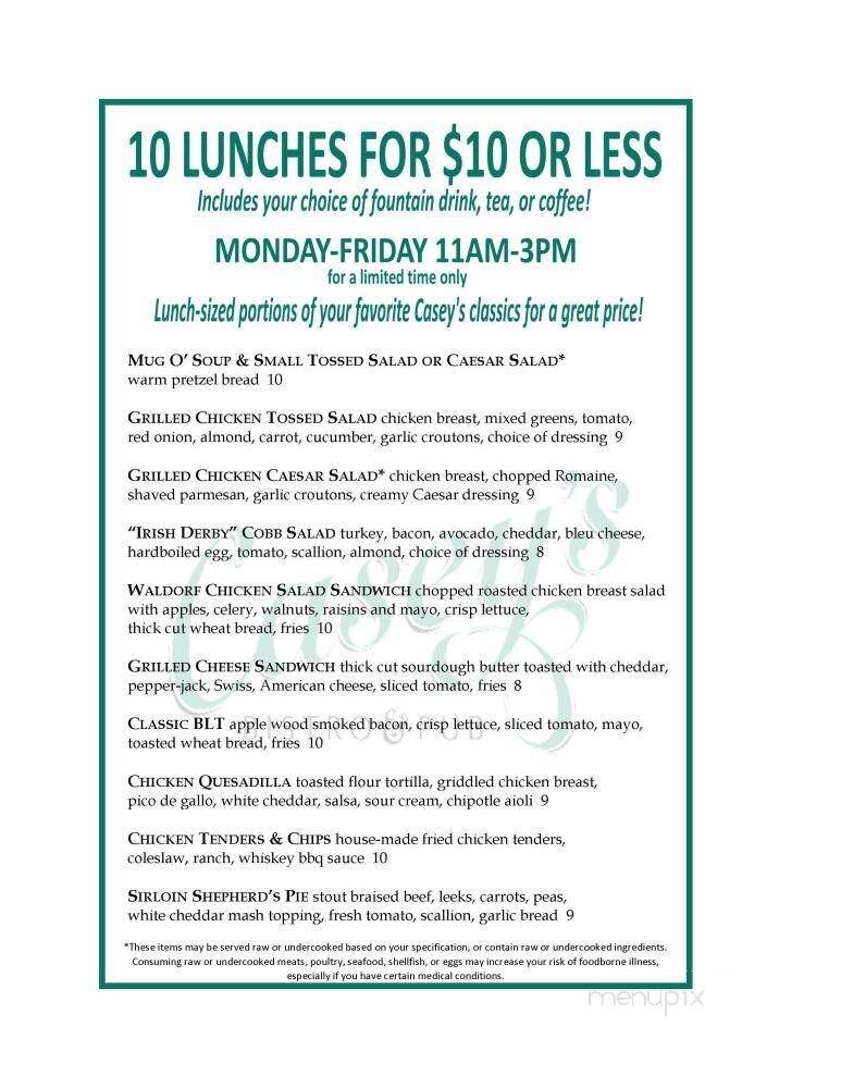 Casey's Bistro & Pub - Denver, CO menu_pic