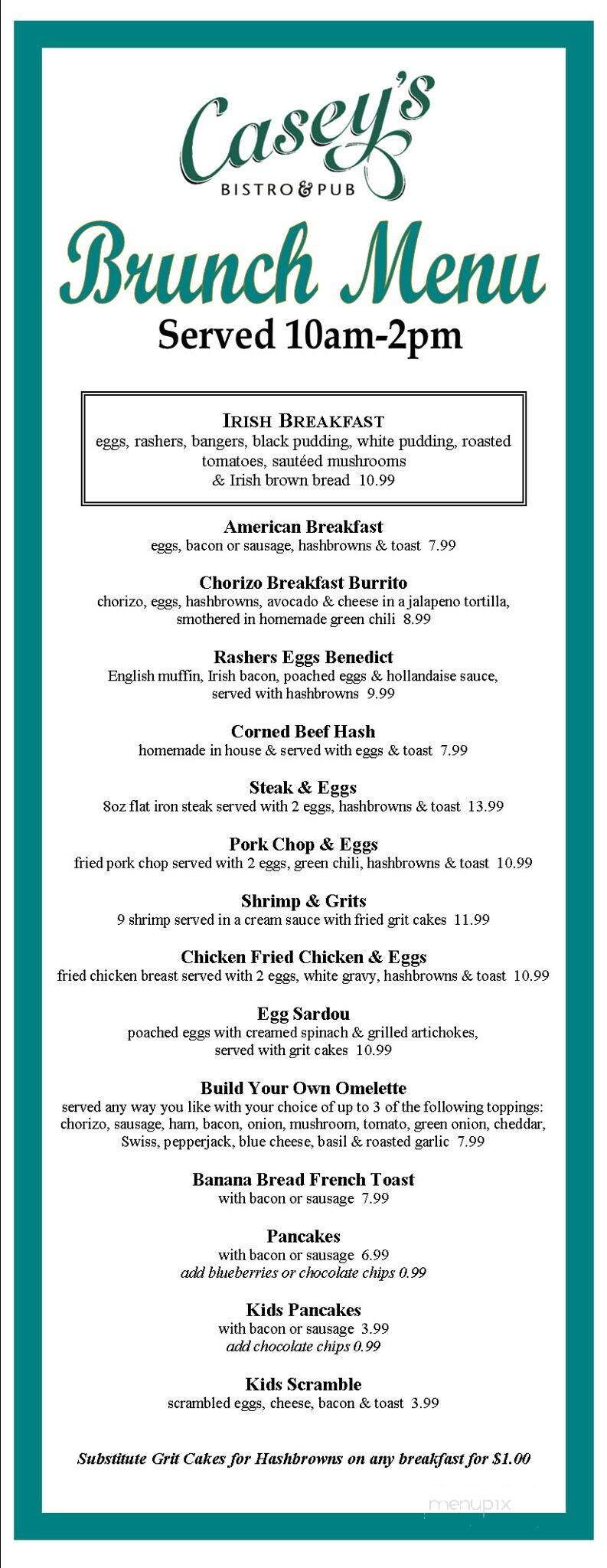 Casey's Bistro & Pub - Denver, CO menu_pic