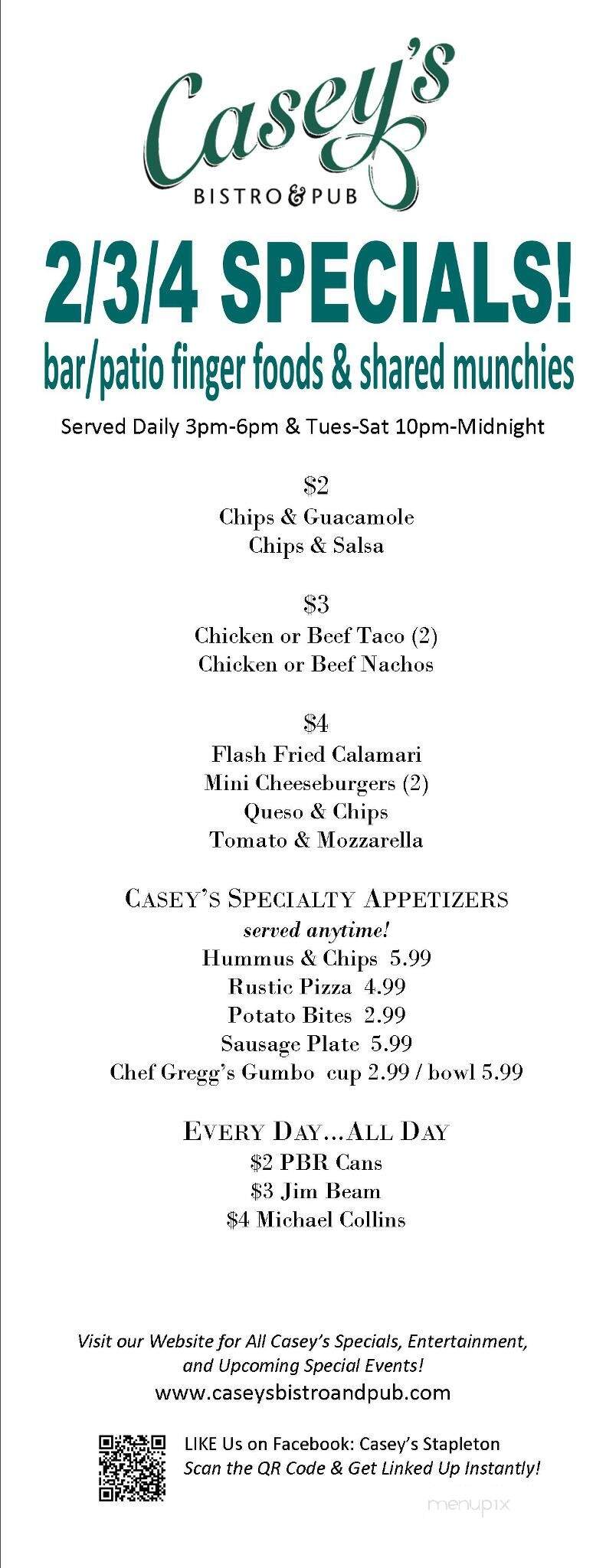 Casey's Bistro & Pub - Denver, CO menu_pic