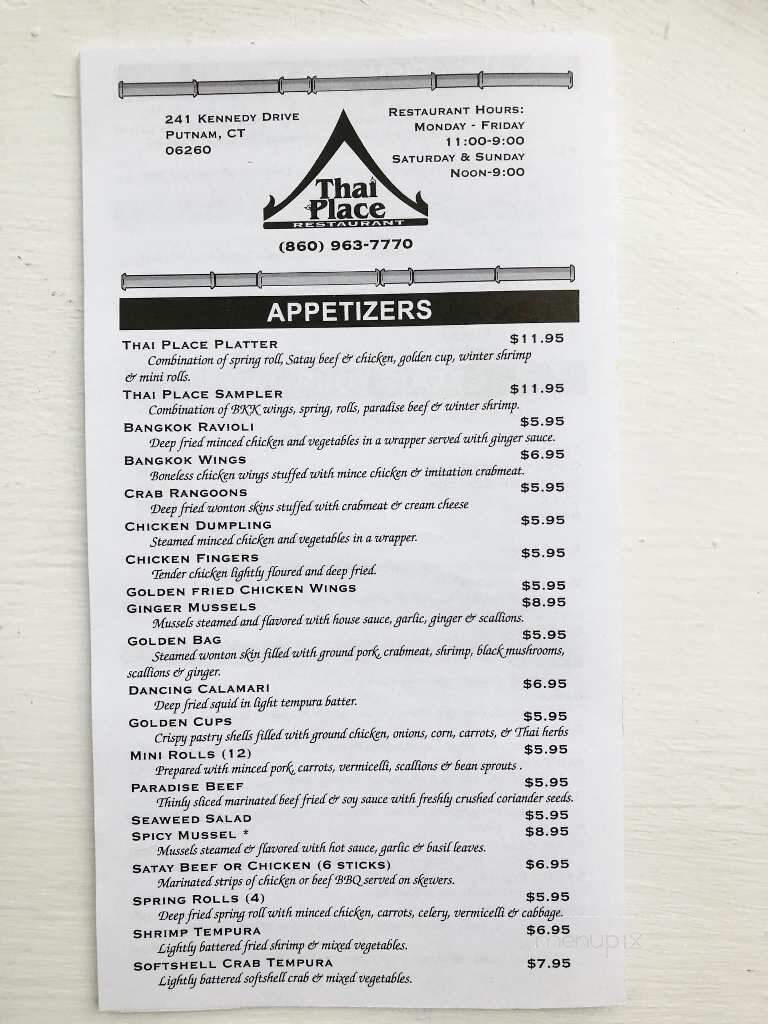 Thai Place - Putnam, CT menu_pic