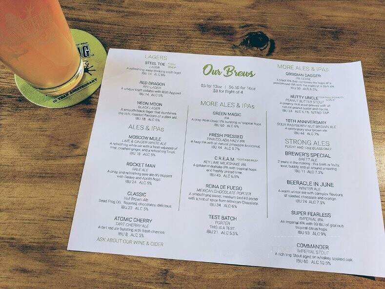 Dead Frog Brewery - Langley, BC menu_pic