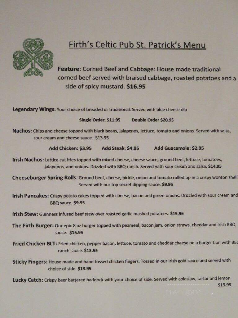 Firth's Celtic Pub - Hamilton, ON menu_pic