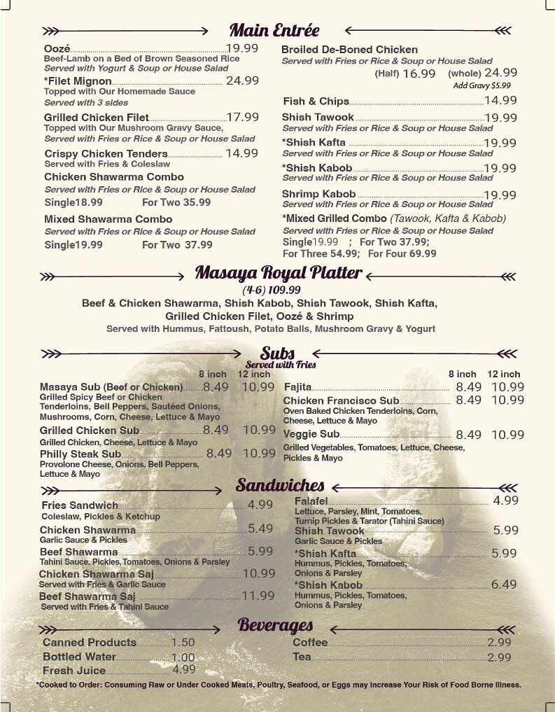 Masaya Mediterranean Cuisine - Dearborn, MI menu_pic