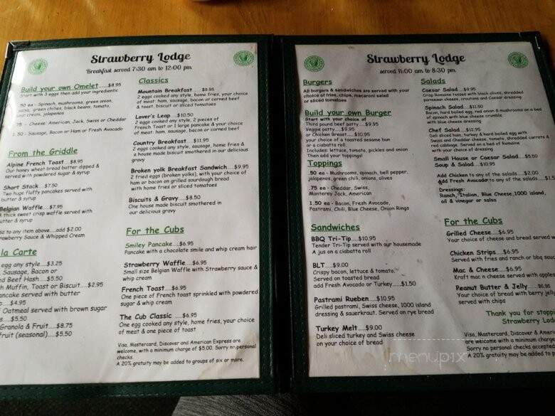 Strawberry Lodge Restaurant - Kyburz, CA menu_pic