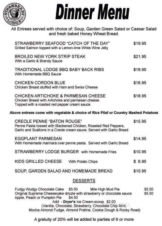 Strawberry Lodge Restaurant - Kyburz, CA menu_pic