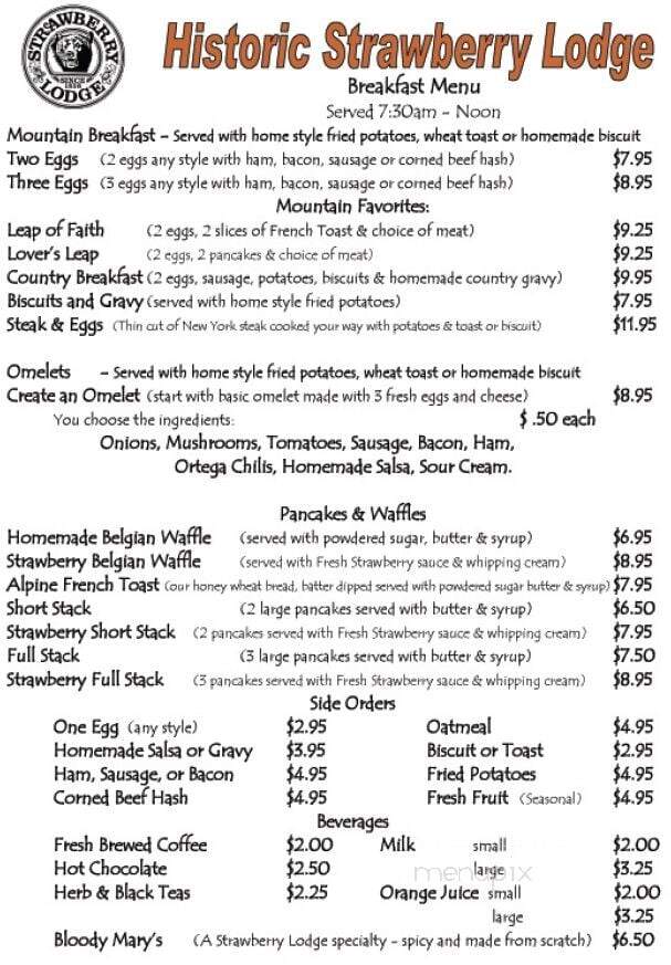 Strawberry Lodge Restaurant - Kyburz, CA menu_pic