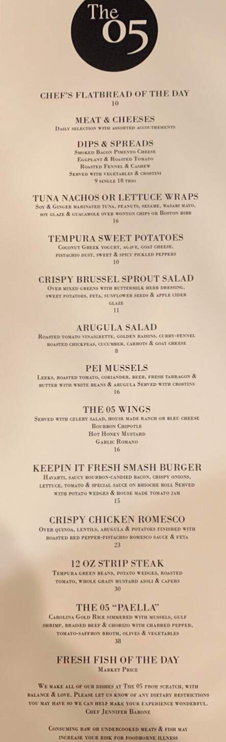 The 05 - Greenville, SC menu_pic