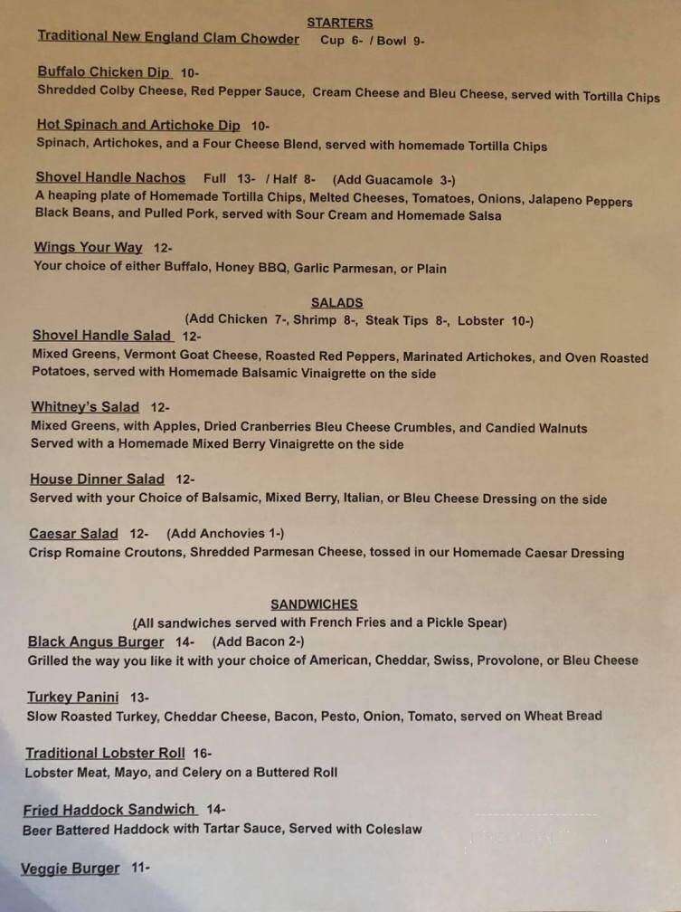Shovel Handle Pub - Jackson, NH menu_pic