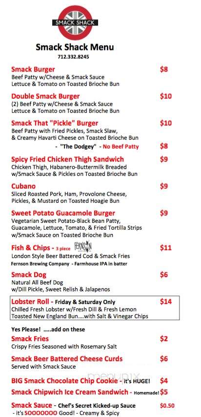 Smack Shack - Okoboji, IA menu_pic