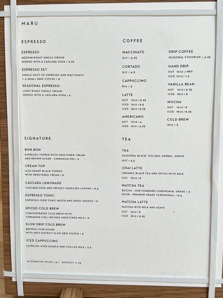 Maru Coffee - Los Angeles, CA menu_pic