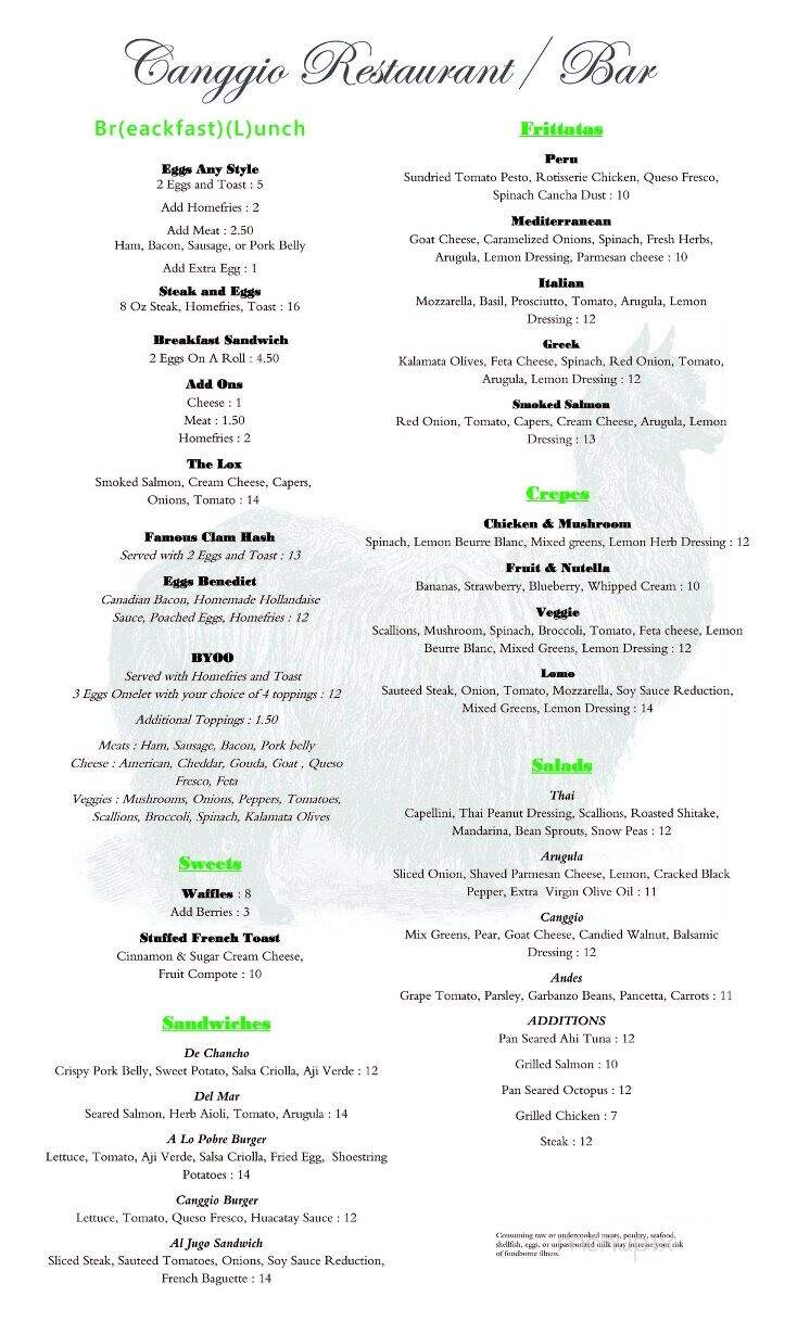 Canggio Restaurant - Norwich, CT menu_pic