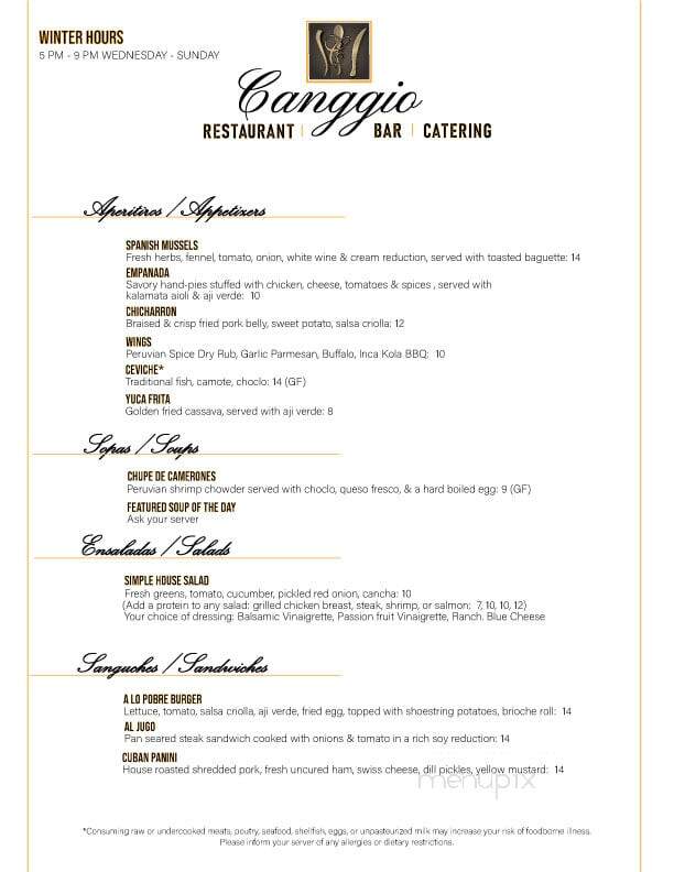 Canggio Restaurant - Norwich, CT menu_pic