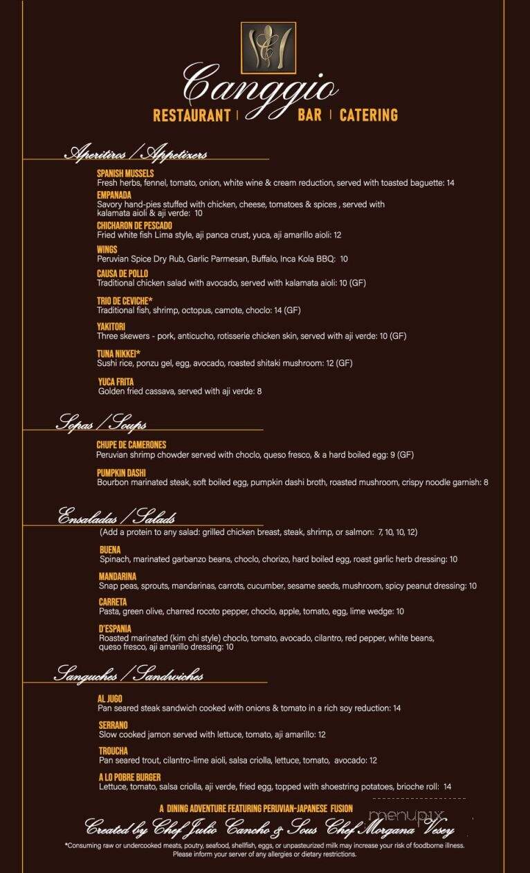 Canggio Restaurant - Norwich, CT menu_pic