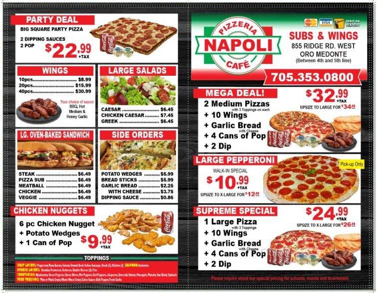 Napoli Pizzeria & Cafe - Oro Station, ON menu_pic