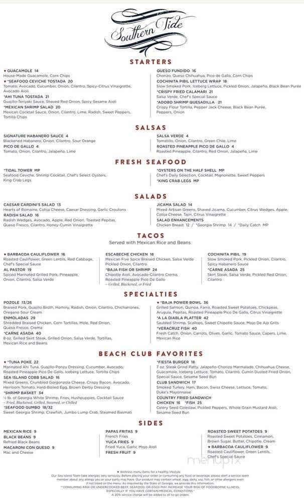 Southern Tide - Sea Island, GA menu_pic