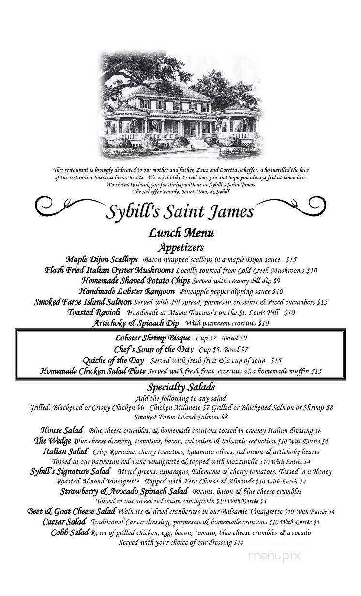 Sybill's Restaurant and Gift Shop - Saint James, MO menu_pic