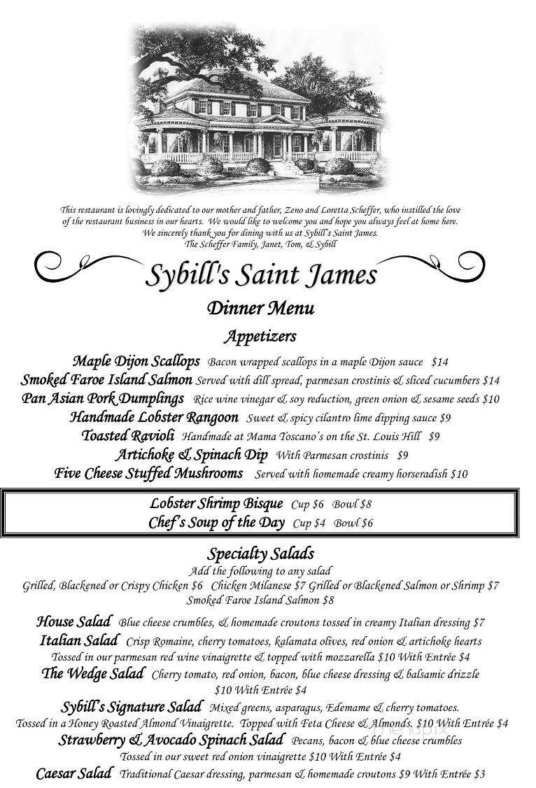 Sybill's Restaurant and Gift Shop - Saint James, MO menu_pic