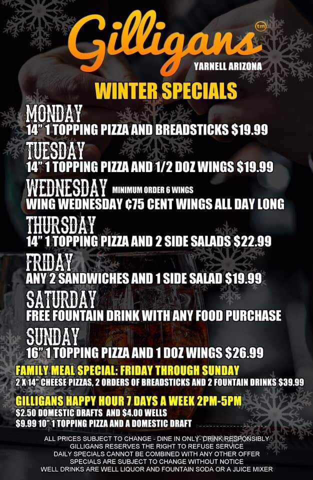 Gilligans Pizza - Yarnell, AZ menu_pic