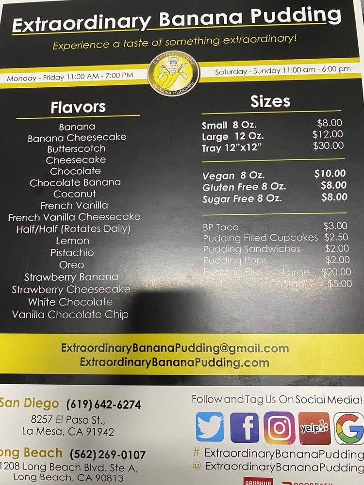 Extraordinary Banana Pudding - La Mesa, CA menu_pic