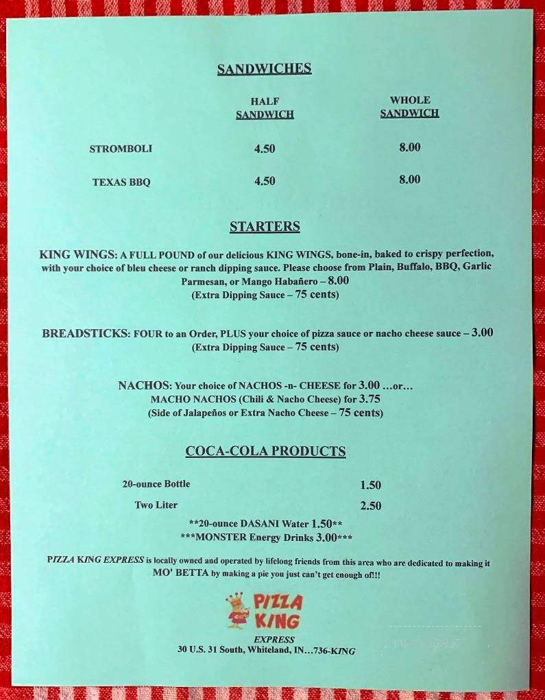 Pizza King Express - Whiteland, IN menu_pic