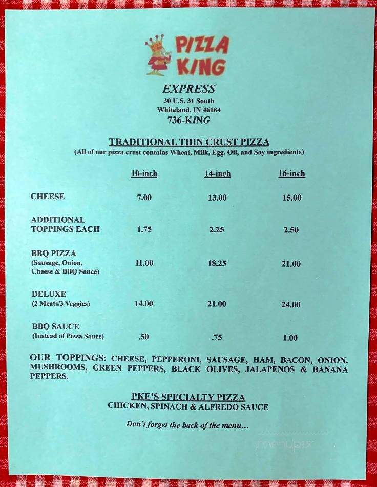Pizza King Express - Whiteland, IN menu_pic