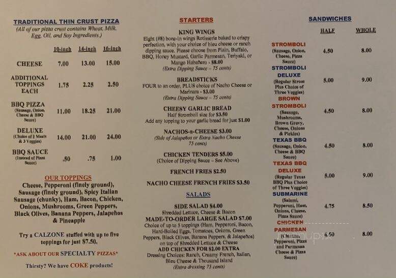Pizza King Express - Whiteland, IN menu_pic