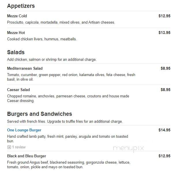 One Bar & lounge - Jacksonville, FL menu_pic