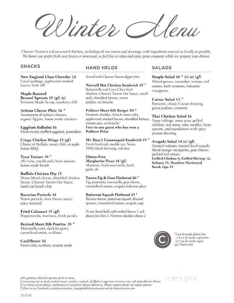 Cheever Tavern - Norwell, MA menu_pic