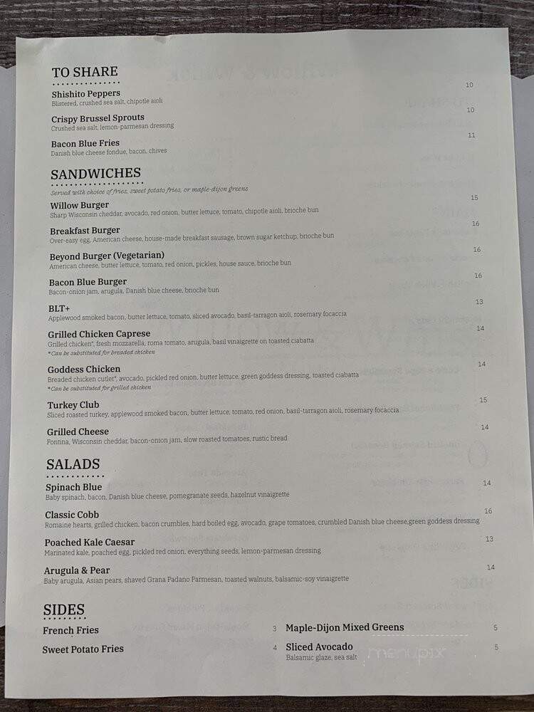 Willow & Whisk - Wyckoff, NJ menu_pic