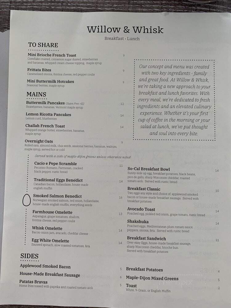 Willow & Whisk - Wyckoff, NJ menu_pic