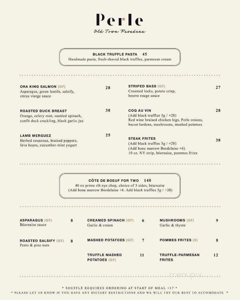 Perle Restaurant - Pasadena, CA menu_pic