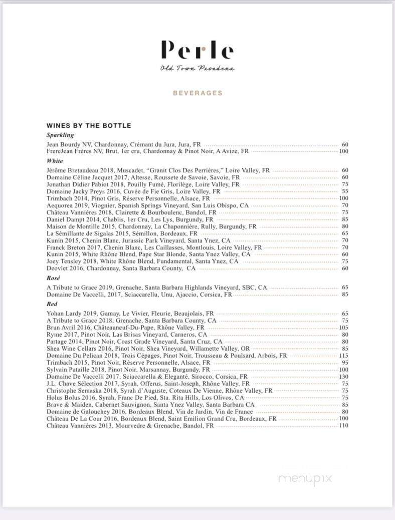 Perle Restaurant - Pasadena, CA menu_pic