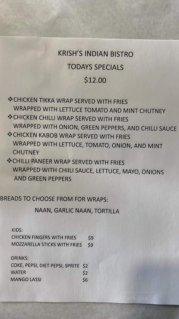 Krish's Indian Bistro - Sewell, NJ menu_pic
