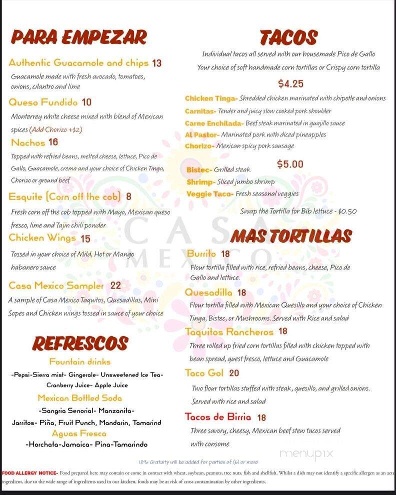 Casa Mexico - Hopewell Junction, NY menu_pic