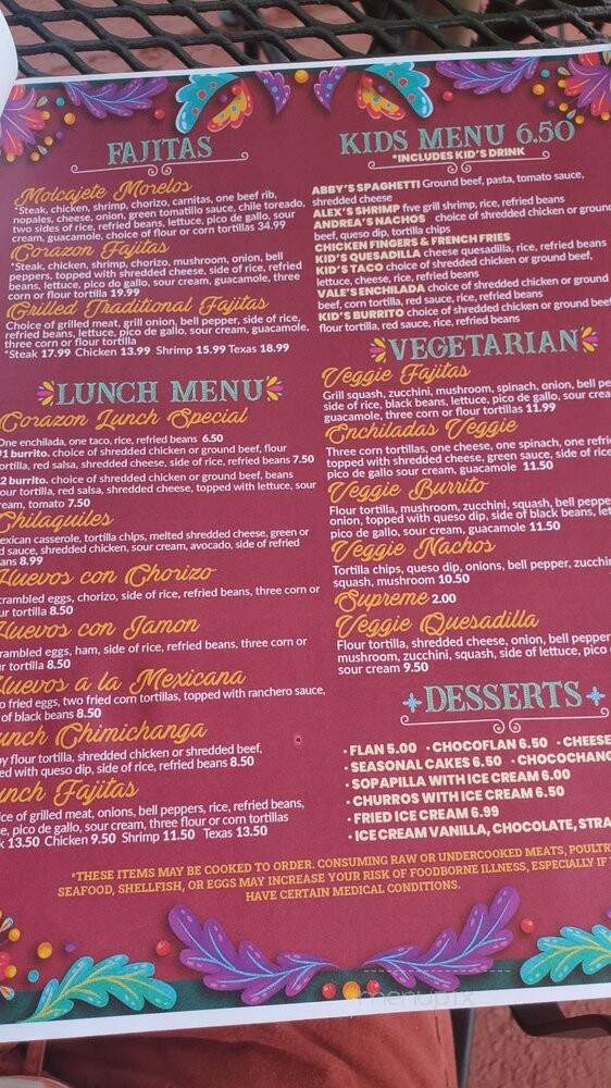 Corazon Mexicano Cantina - Marietta, GA menu_pic