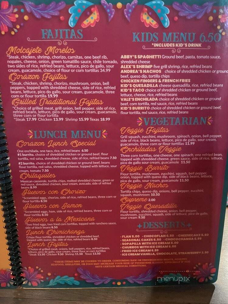 Corazon Mexicano Cantina - Marietta, GA menu_pic