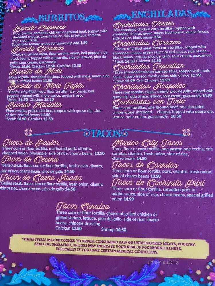 Corazon Mexicano Cantina - Marietta, GA menu_pic