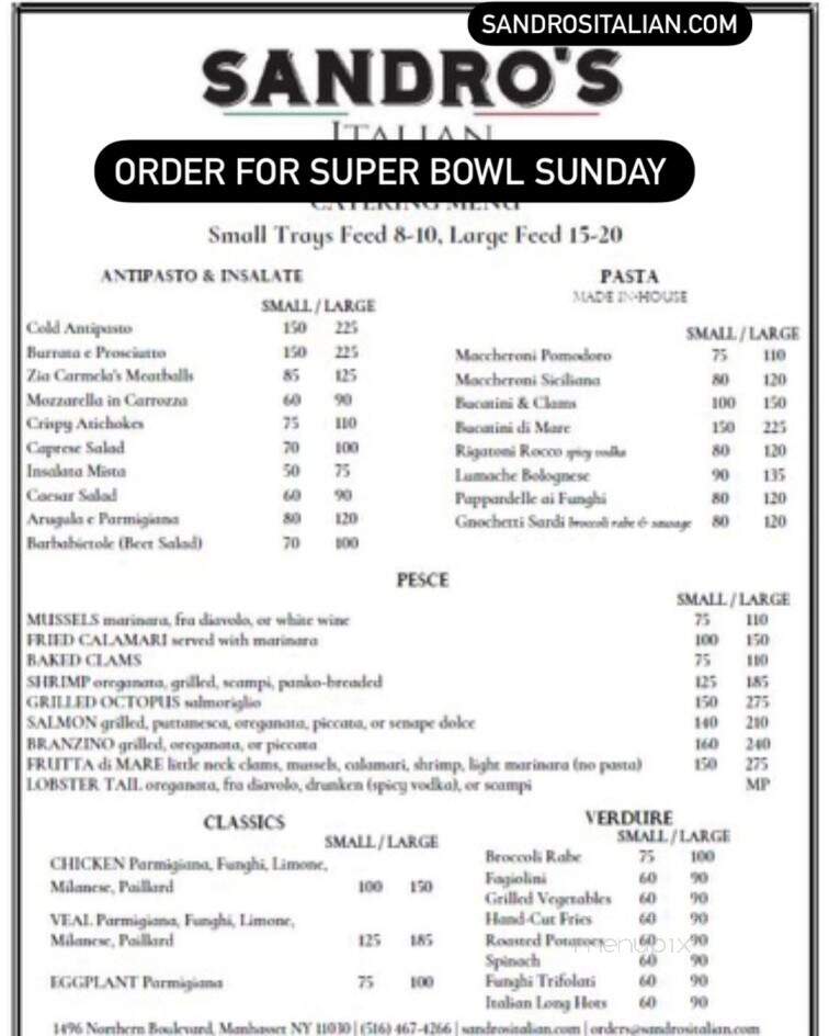 Sandro's Italian - Manhasset, NY menu_pic