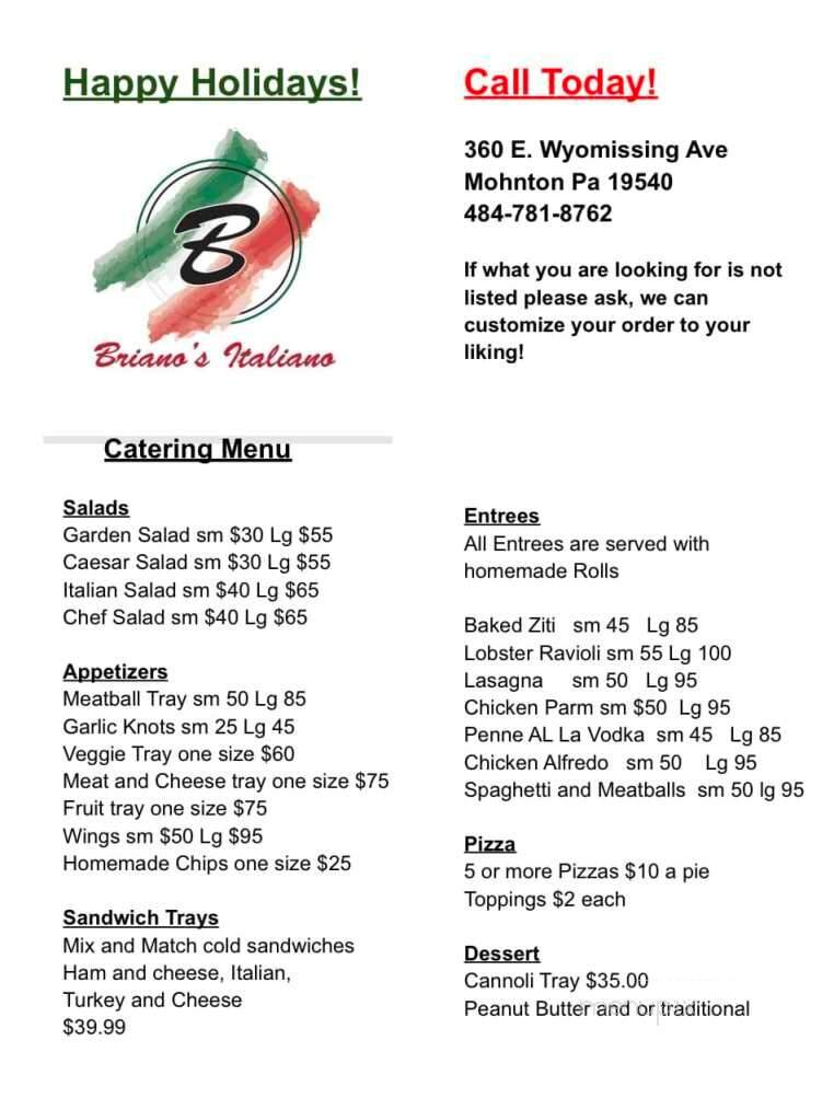 Briano's Italiano - Mohnton, PA menu_pic