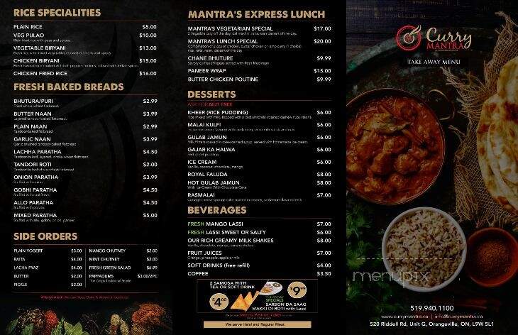 Curry Mantra - Orangeville, ON menu_pic