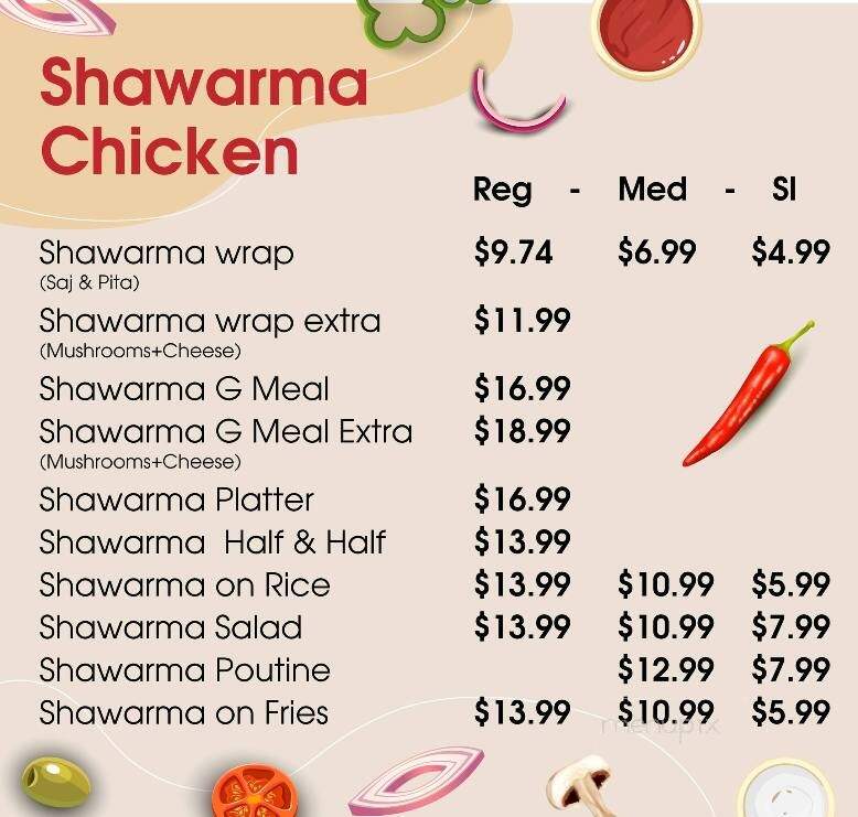Shawarma G - Guelph, ON menu_pic