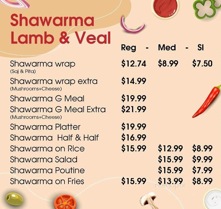 Shawarma G - Guelph, ON menu_pic