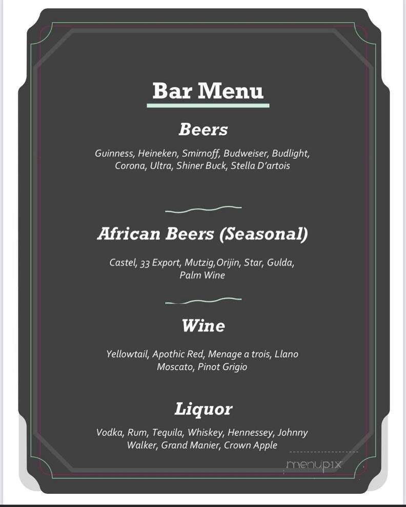Vizo's African Bar & Restaurant - Lubbock, TX menu_pic