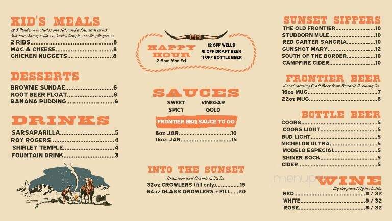 Frontier Family Fun - Williams, AZ menu_pic