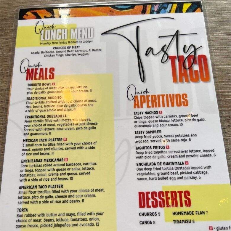 Tasty Taco - Andover, MN menu_pic